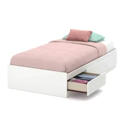 South Shore Twin, Full & Queen Beds>Twin Mates Bed with 3 Drawers - Little Smileys Pure White