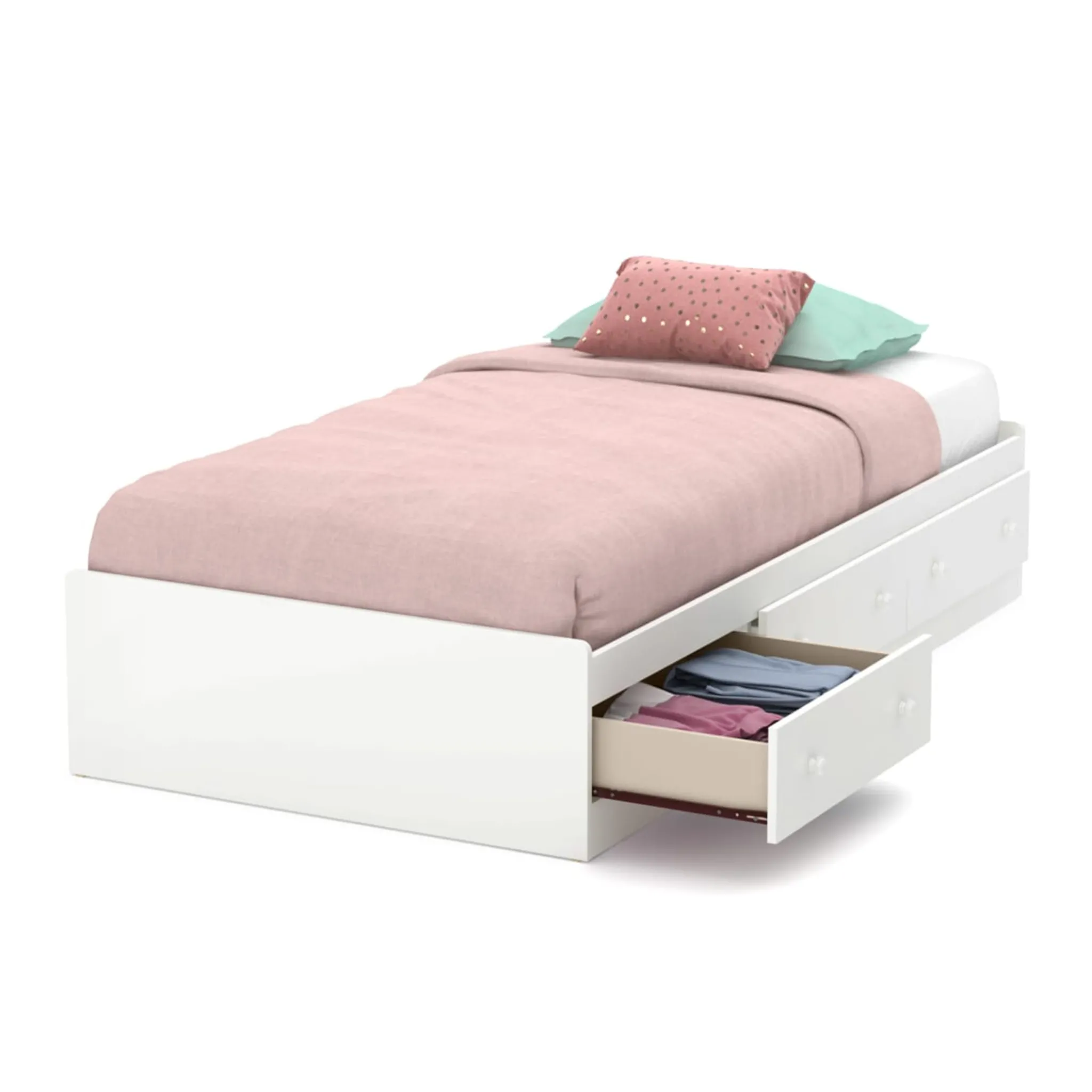 South Shore Twin, Full & Queen Beds>Twin Mates Bed with 3 Drawers - Little Smileys Pure White