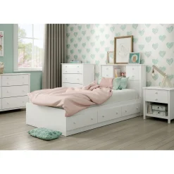 South Shore Twin, Full & Queen Beds>Twin Mates Bed with 3 Drawers - Little Smileys Pure White