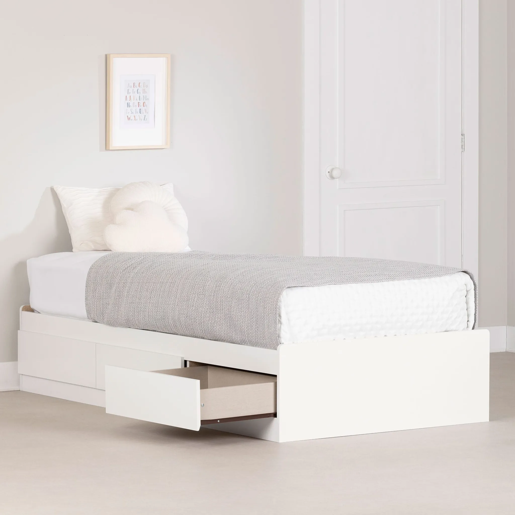 South Shore Twin Mates Bed with 3 Drawers - Hourra Pure White