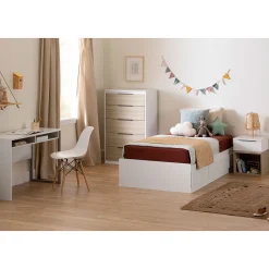 South Shore Twin Mates Bed with 3 Drawers - Hourra Pure White