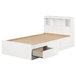South Shore Twin Mates Bed With Bookcase Headboard Set - Reevo Pure White
