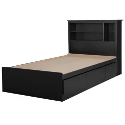 South Shore Twin, Full & Queen Beds>Twin Mates Bed With Bookcase Headboard Set - Vito Pure Black