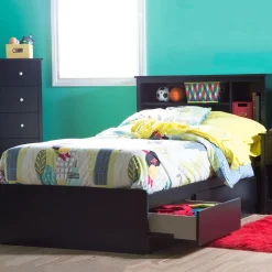 South Shore Twin, Full & Queen Beds>Twin Mates Bed With Bookcase Headboard Set - Vito Pure Black