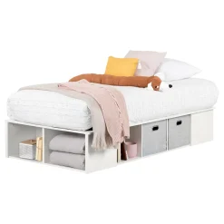 South Shore Twin, Full & Queen Beds>Twin Platform Bed with Baskets Flexible - Pure White