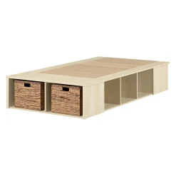 South Shore Twin, Full & Queen Beds>Twin Storage Bed with Baskets - Avilla Bleached Oak