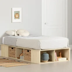 South Shore Twin, Full & Queen Beds>Twin Storage Bed with Baskets - Avilla Bleached Oak