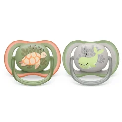 Philips Avent Pacifiers & Clips|Pacifiers & Clips>Ultra Air Pacifier 6-18m Orange Turtle / Green Whale 2-pack