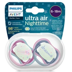 Philips Avent Ultra Air Pacifier Nighttime 6-18m Falling Star/Dreams 2-pack