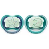 Philips Avent Pacifiers & Clips|Pacifiers & Clips>Ultra Air Pacifier Nighttime 6-18m Sleeping Star/Moon 2-pack