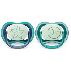 Philips Avent Pacifiers & Clips|Pacifiers & Clips>Ultra Air Pacifier Nighttime 6-18m Sleeping Star/Moon 2-pack