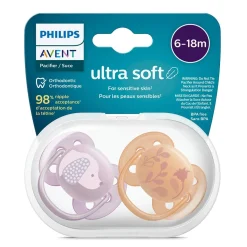 Philips Avent Ultra Soft Pacifier 6-18m Violet Puppy / Orange Leaves 2-pack