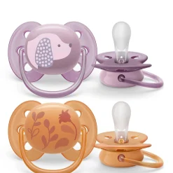 Philips Avent Ultra Soft Pacifier 6-18m Violet Puppy / Orange Leaves 2-pack