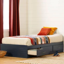 South Shore Ulysses Mates Twin Bed with 3 Storage Drawers - Blueberry