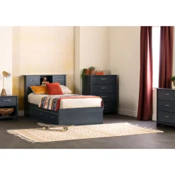 South Shore Ulysses Mates Twin Bed with 3 Storage Drawers - Blueberry