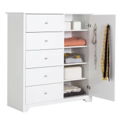 South Shore Vito Door Chest with 5 Drawers - Pure White