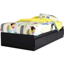 South Shore Vito Double Twin Mates Bed with 3 Drawers - Pure Black