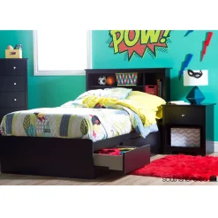 South Shore Vito Double Twin Mates Bed with 3 Drawers - Pure Black