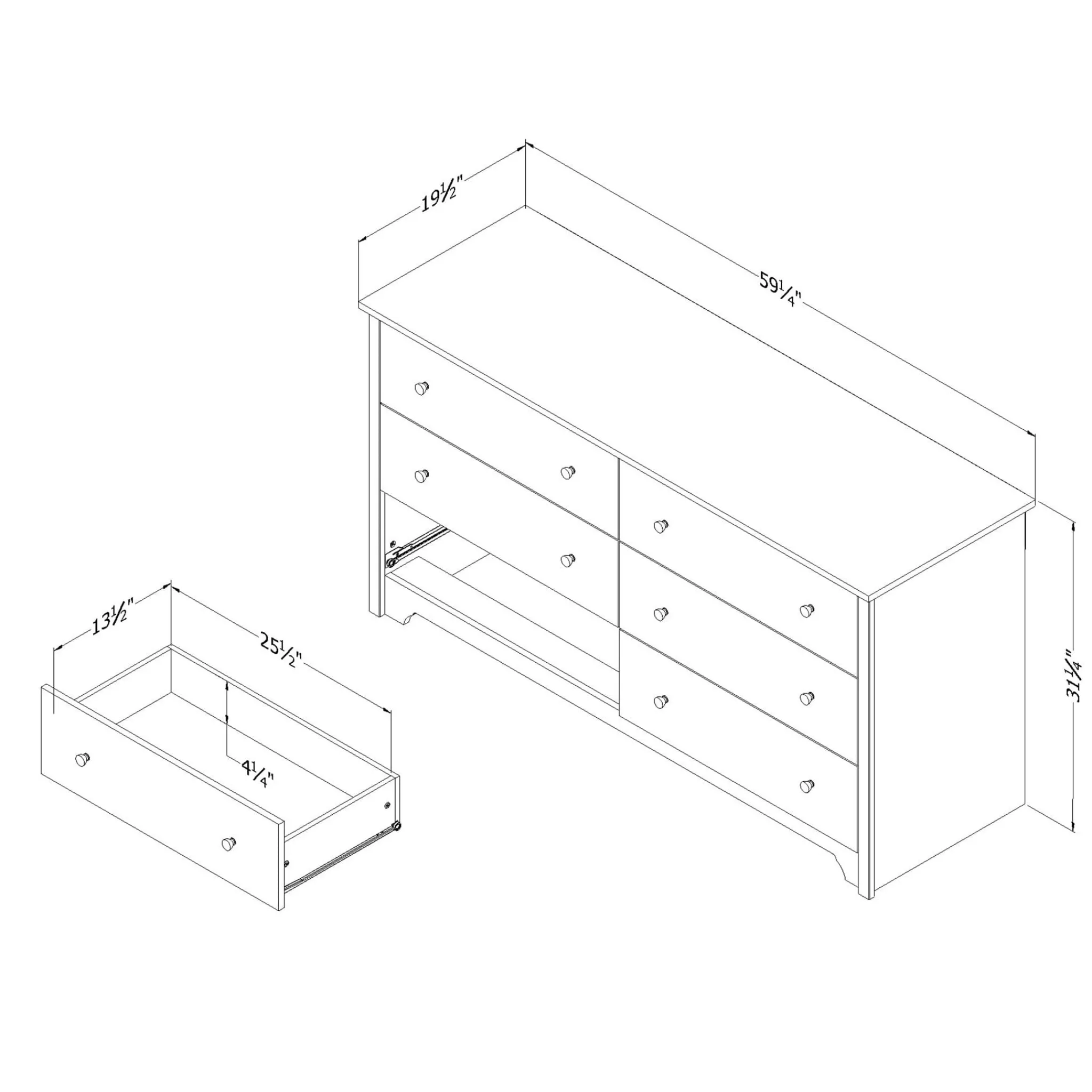 South Shore Storage Furniture>Vito 6-Drawer Double Dresser - Pure White