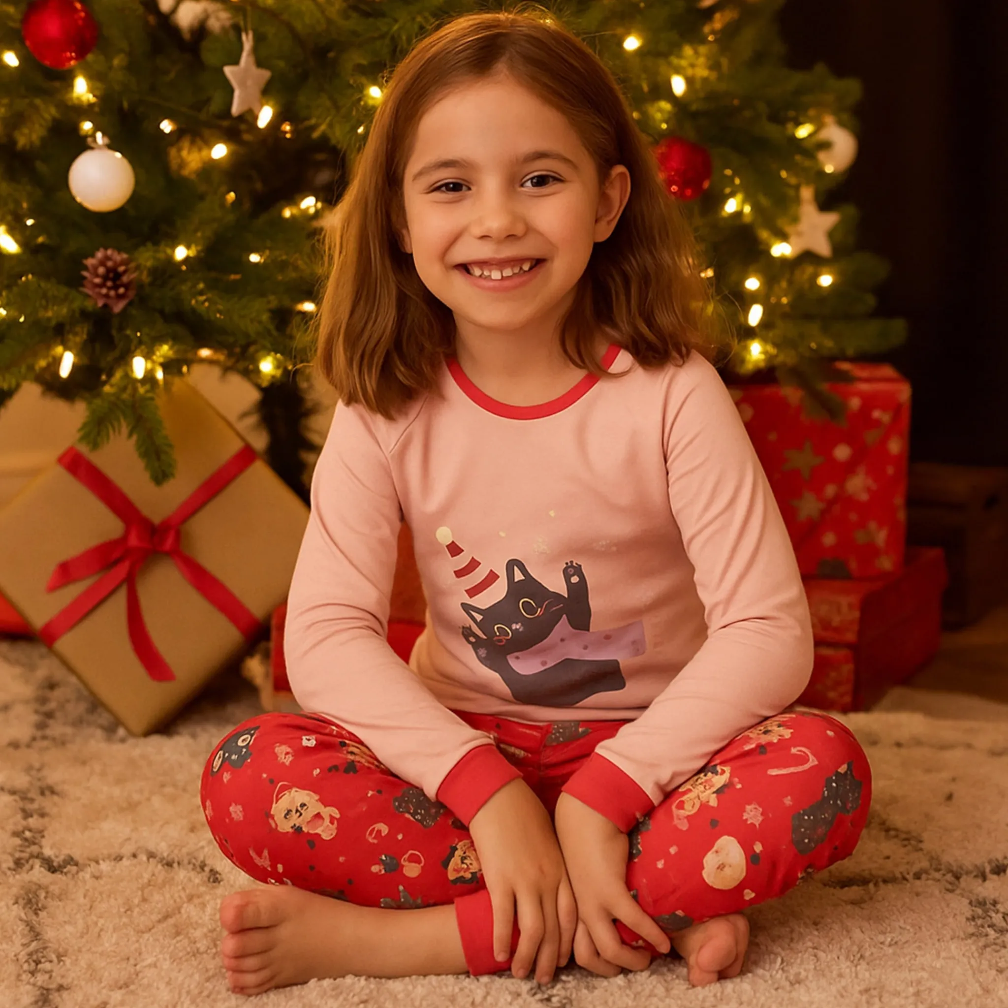 Kids Roche Ciseaux Pajamas & Bathrobes>Winter Cats Pajamas 2-14y