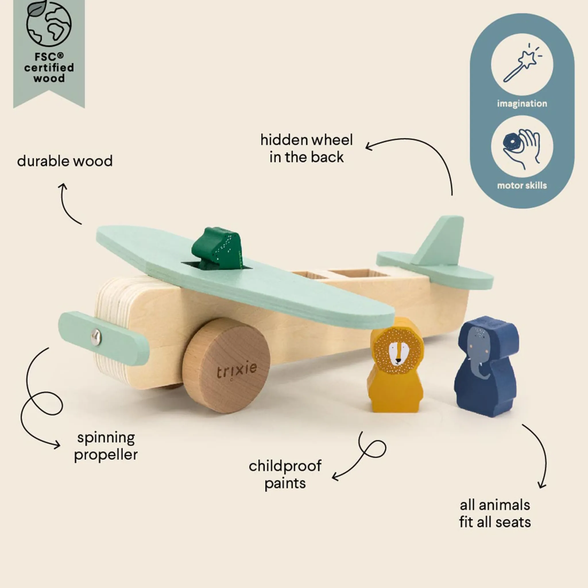 Kids Trixie Wooden Animal Airplane