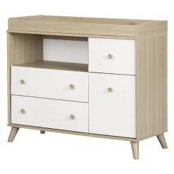 South Shore Changing Tables>Yodi Changing Table with Drawers - Soft Elm and Pure White