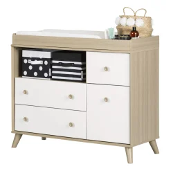 South Shore Changing Tables>Yodi Changing Table with Drawers - Soft Elm and Pure White