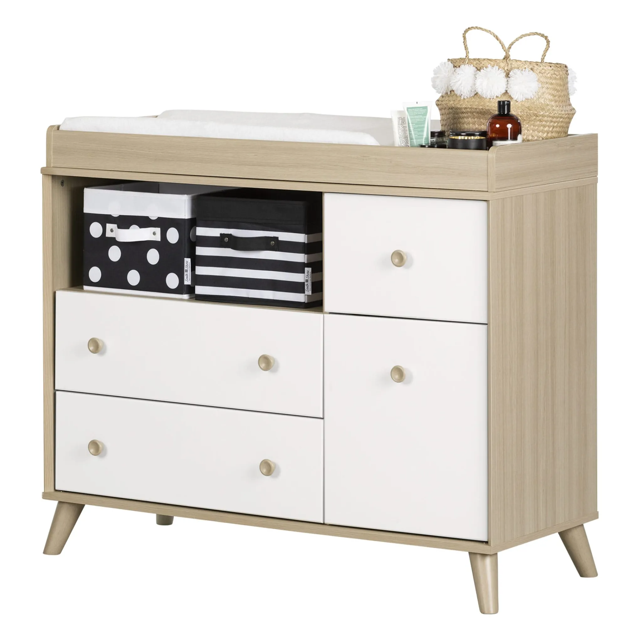 South Shore Changing Tables>Yodi Changing Table with Drawers - Soft Elm and Pure White