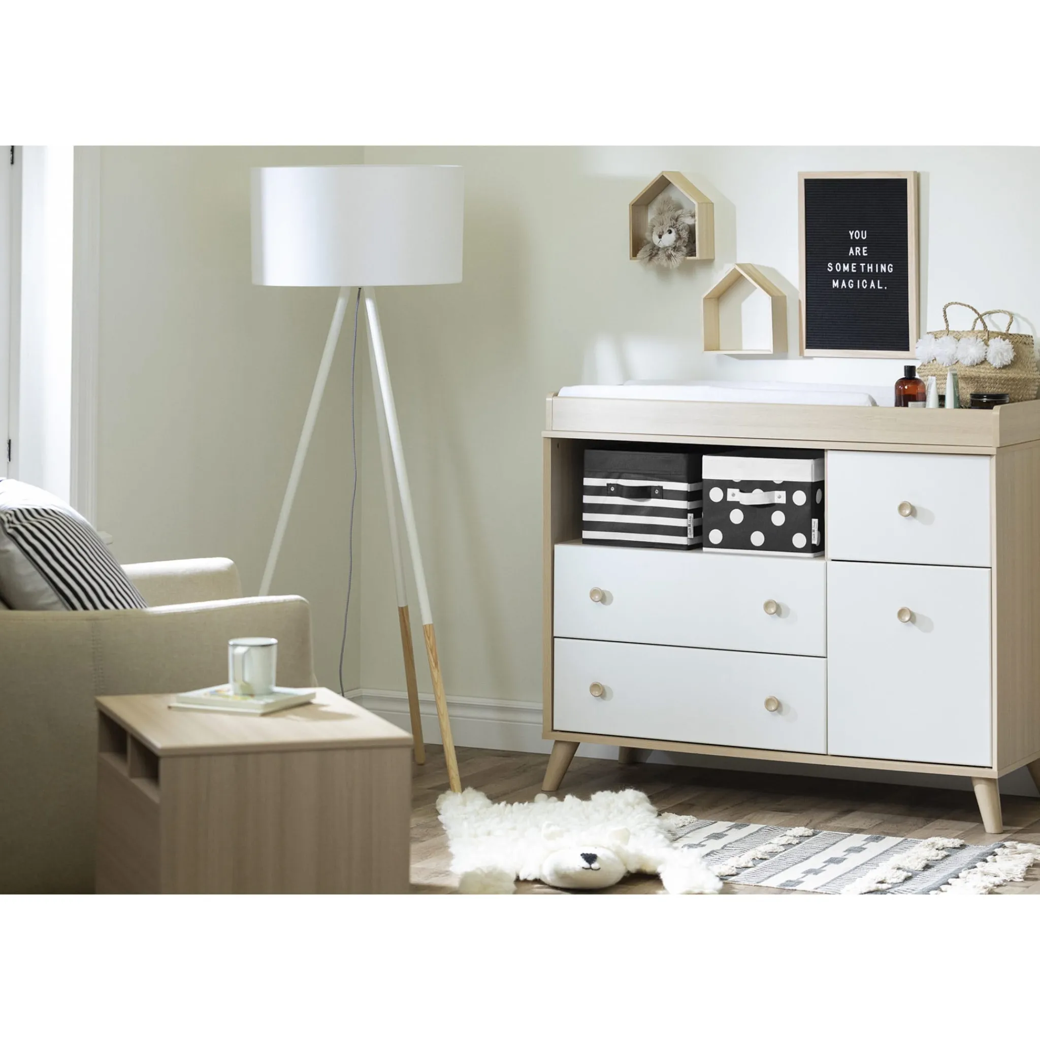 South Shore Changing Tables>Yodi Changing Table with Drawers - Soft Elm and Pure White