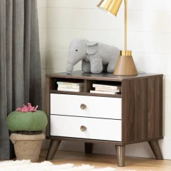 South Shore Yodi Nightstand - Natural Walnut / White