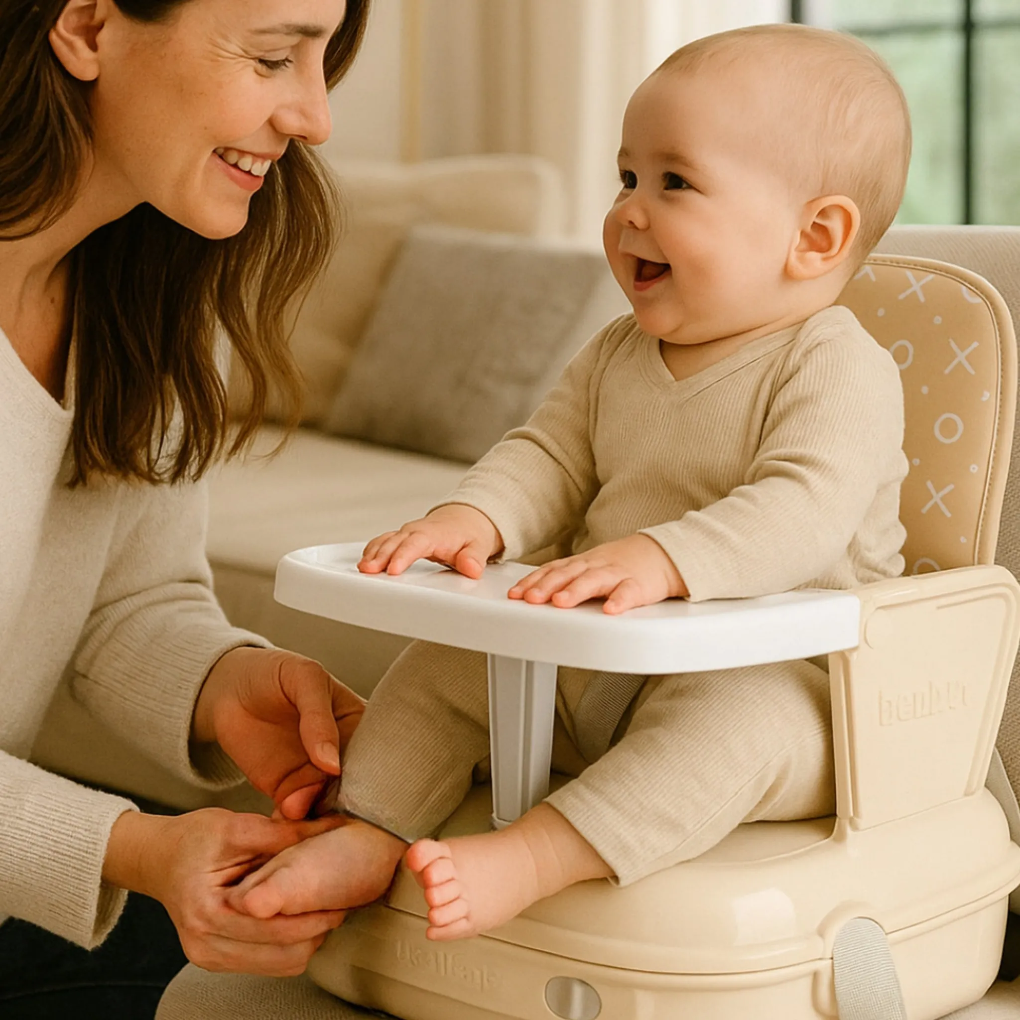 Benbat High Chairs & Booster Seats|High Chairs & Booster Seats>YummiGo+ Feed & Go Booster – Cashmere Beige